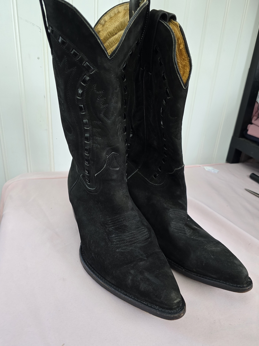 Classic Black Suede Cowboy Boots - Men's Western Style